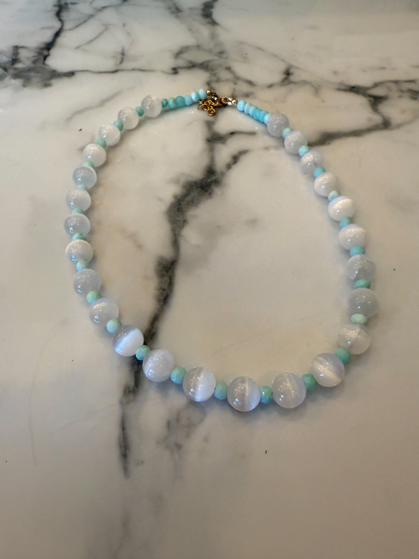 Selenite and opal necklace
