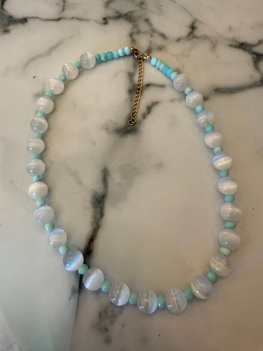 Selenite and opal necklace