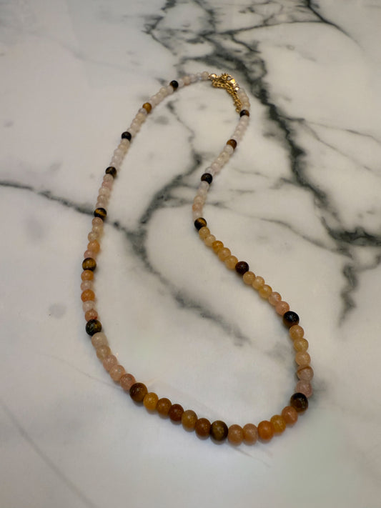Multi Gemstone Necklace-Goldfish Carnelian, and Tigers Eye