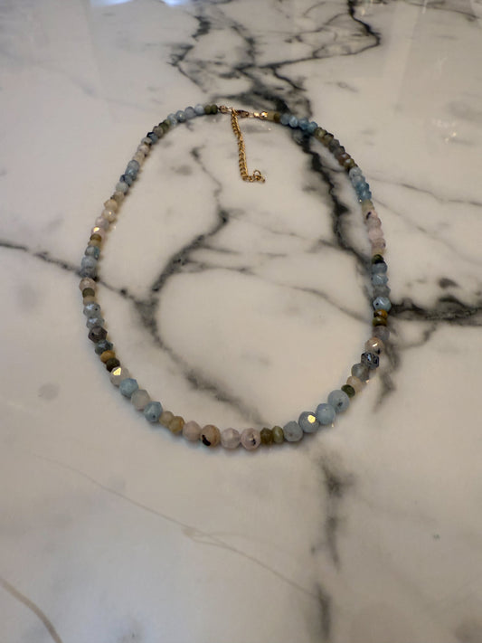 Multi Gemstone Necklace- Natural Morganite, and Green Cats Eye
